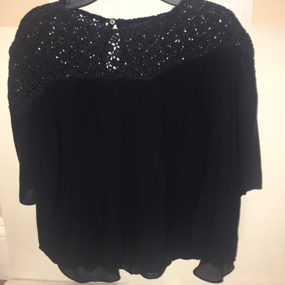 Navy Three Quarter Sleeve High Neck Blouse